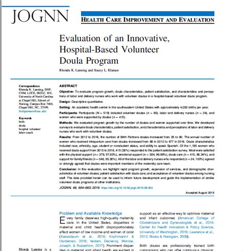 Pdf Evaluation Of An Innovative Hospital Based Volunteer Doula Program