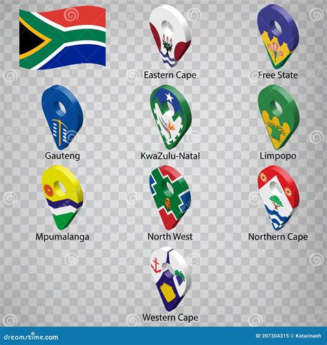 Nine Flags The Provinces Of South Africa- Alphabetical Order With Name ...