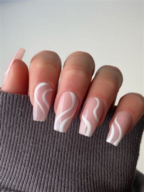 White Swirl Custom Press On Nails Nude Luxury False Nails Etsy Artofit