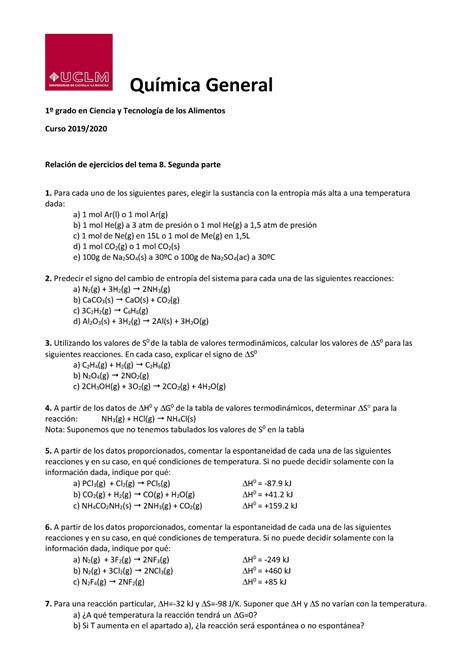 Relación ejercicios tema 8b bromatología II Química General 1º