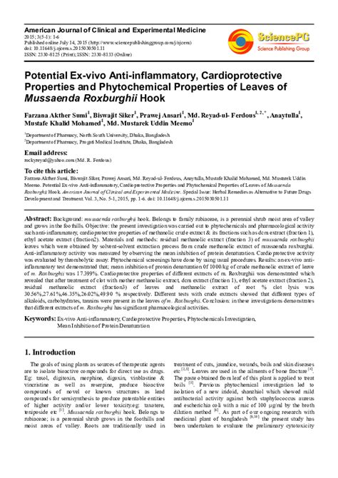 Pdf Potential Investigation Of Anti Inflammatory Activity And