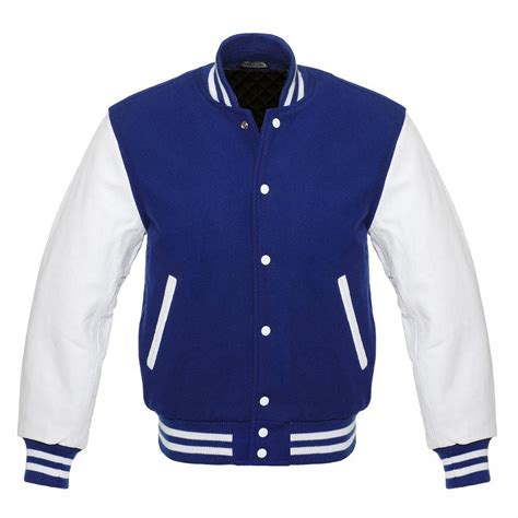 Navy Blue And White Varsity Letterman Baseball Jacket Wool Body And Leathe