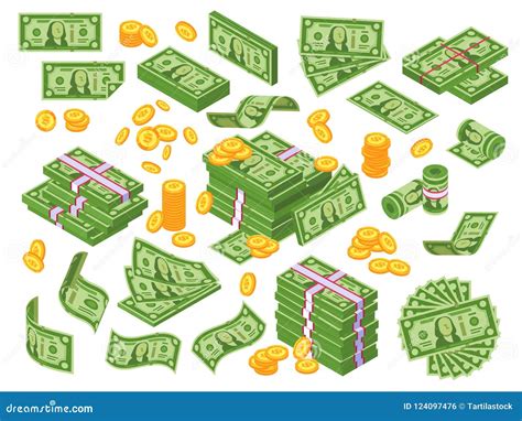 Cartoon Money Dollar Bills Banknotes Stack Pile Of Dollars And