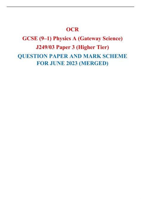 OCR GCSE 91 Physics A Gateway Science J249 03 Paper 3 Higher Tier