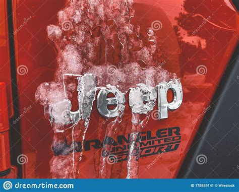 Jeep red and ice editorial photo. Image of winter, frozen - 178889141