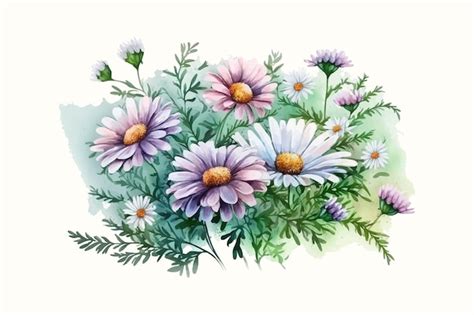 Premium Vector | A watercolor painting of daisies on a white background