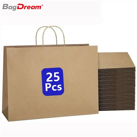 Bagdream 25 Pack Brown Paper Bags With Handles 16x6x12 Inches Large