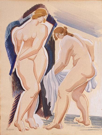 Two Nude Female Figures With A Cloth C 1921 Olexandr Archipenko