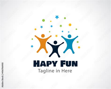 happy fun team human jump logo design inspiration illustration stock