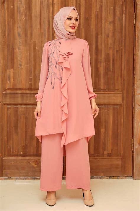 Salmon Pink Hijab Suit Dress 12510smn Neva