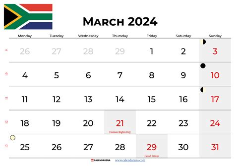 March Calendar South Africa With Holidays