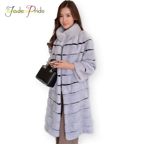 Jade Pride Elegant Real Mink Fur Women Parka Coats Winter Plus