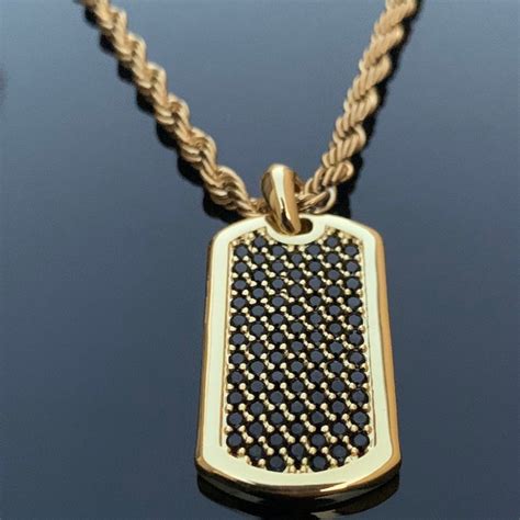 Gold Dog Tag Pendant Necklace on Black Gemstones by J. Vartani - Etsy