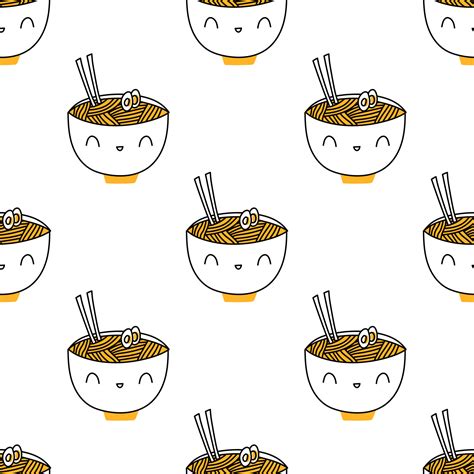 Korean Food Pattern Pattern Bowls Japanese Cute Noodlles Vector