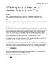 Rate Of Reaction Zn HCl Docx Maher Rifai 12AA 2 5 15 Effecting Rate