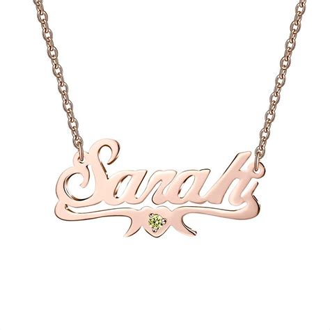 Sterling Silver Name Necklace Personalized With Cz Birthstone Women