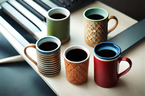 Premium AI Image A Collection Of Colorful Coffee Mugs On A Table With