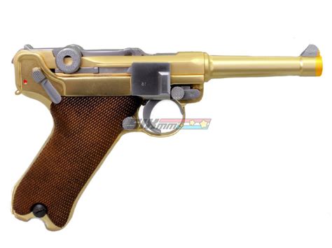 We Tech Full Metal Luger P08 4 Inch Gold Gbb Pistol Gold Sixmm 6mm