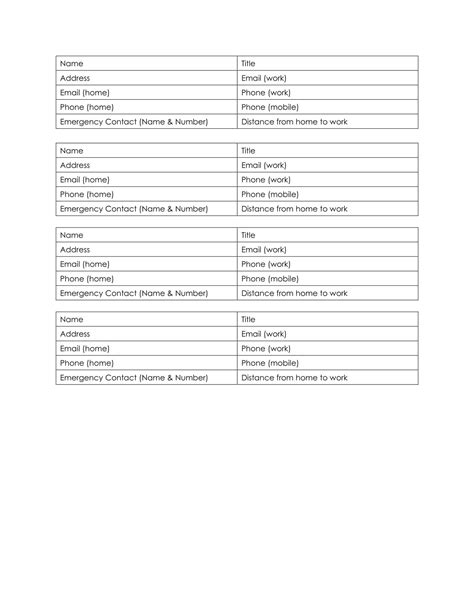 Free Printable Contact List Templates Word Excel Pdf Editable