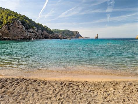 Cala Benirras Beach With Turquoise Sea Water Ibiza Island Spain Stock