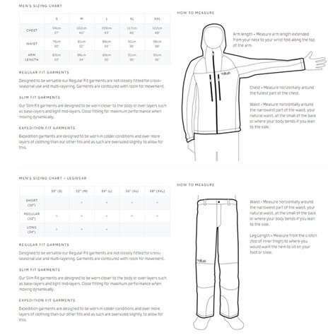 Rab Clothing Size Charts - Coastal Sports