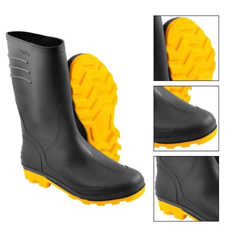 Bota De Pvc Preta Solado Amarelo Cano M Dio Sem Forro Vonder