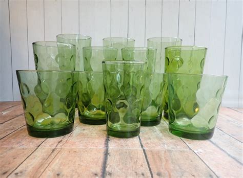 Vintage Hazel Atlas ELDORADO GREEN Tumbler Set Of 12 Cooler Tumbler Old