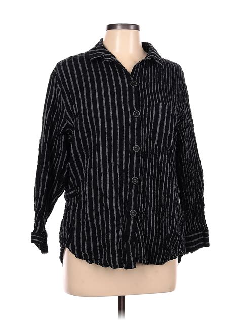 Habitat Stripes Black Long Sleeve Button Down Shirt Size L 50 Off