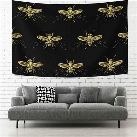 Hyjoy Tapestry Gold Bee Insect Black Tapestry Wall Hanging Decorative