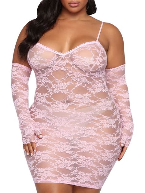 XXLvision Womens Plus Size Sexy Lace Lingerie Dress Off Shoulder