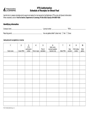 Fillable Online Dol Wa IFTA Authorization Schedule Of Receipts For