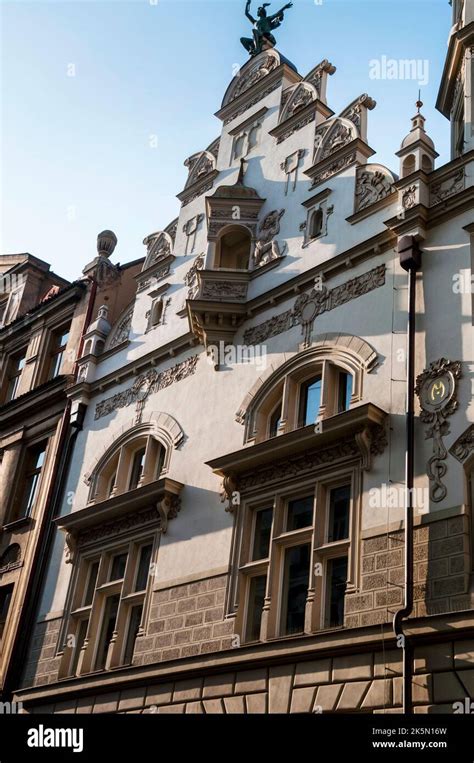 Romanticism style architecture on Parizska Street in Prague, Czech ...