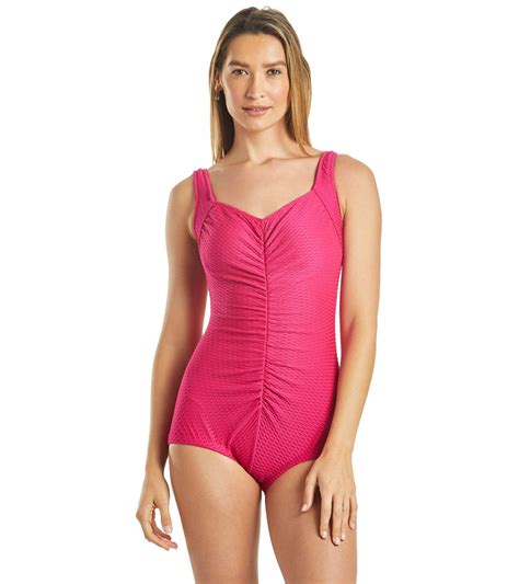 Maxine Chlorine Resistant Textured Shirred Girl Leg One Piece Swimsuit