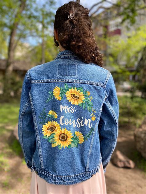 Bride Jean Jacket Sunflower Wedding Jacket Custom Wedding Denim