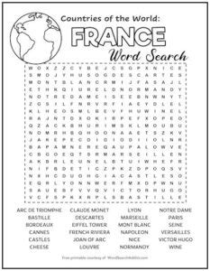 France Printable Word Search Puzzle Word Search Addict