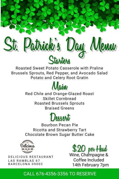 St Patricks Day Menu Template Postermywall