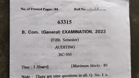 Auditing 2023 24 Question Paper Of 5th Sem Question Paper Of Auditing