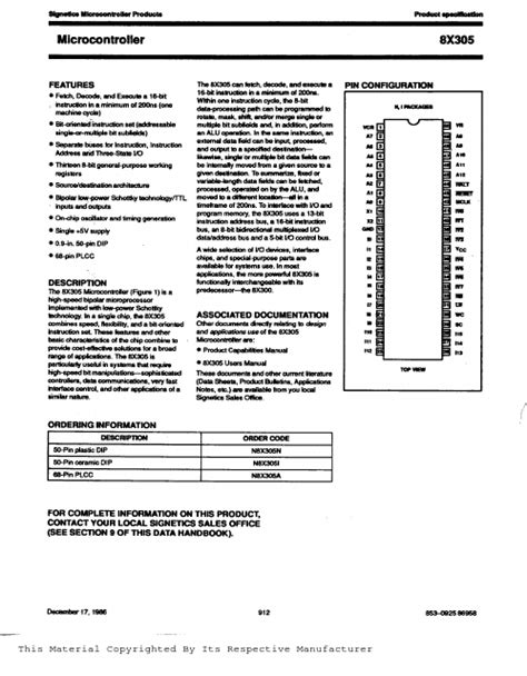 8X305I Datasheet Signetics Microcontroller Products