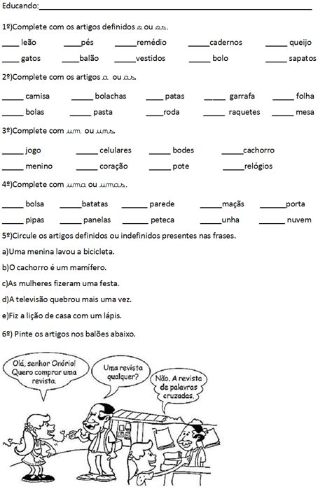 Artigo Definido E Indefinido Exerc Cios Atividades Af