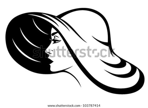 Beautiful Woman Profile Wearing Widebrimmed Hat Stock Vector Royalty