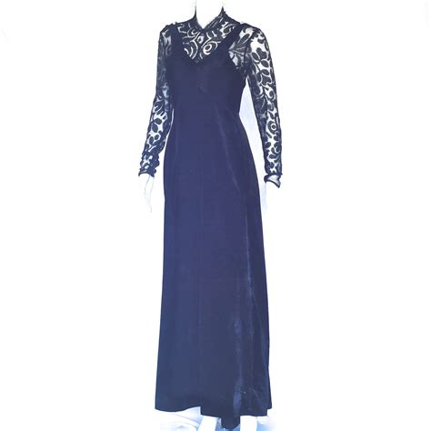1930’s Bias Cut Velveteen Gown With Lace Inset & Diamante Accents