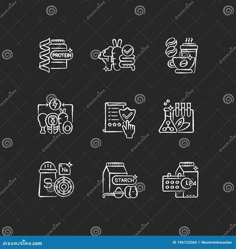 Nutrient Food Chalk White Icons Set On Black Background Stock Vector