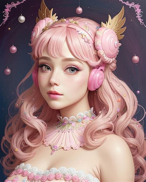 Premium AI Image Cute Doll Girl With Pink Hair And Dress