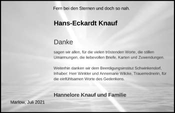 Traueranzeigen Von Hans Eckardt Knauf Trauer Anzeigen De