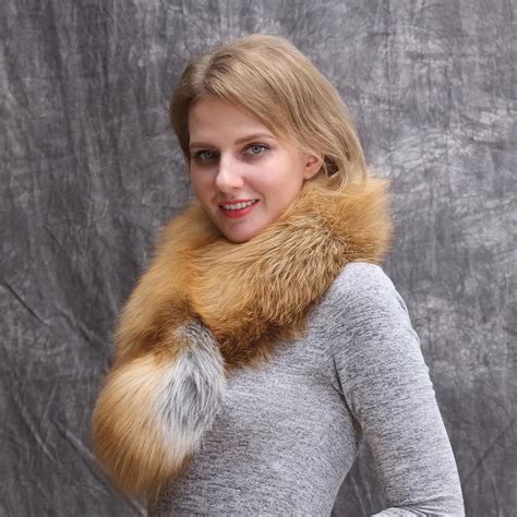 Real Fox Fur Knit Scarf Shawl Pull Through Scarf Neck Warm Fur Collar