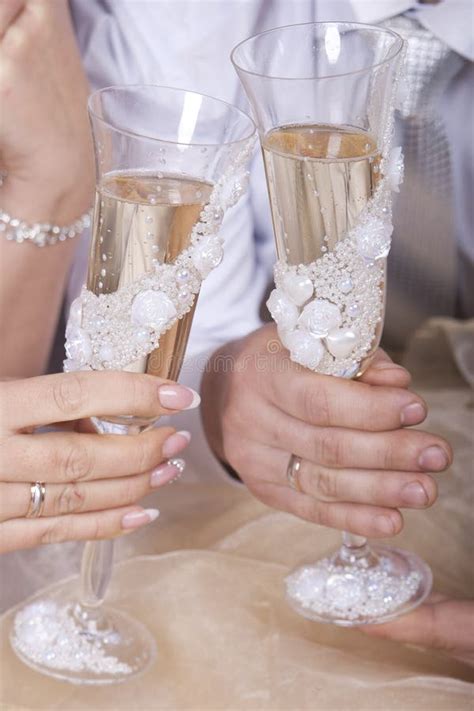 Bride And Groom With Glasses Of Champagne Stock Photo Image Of Love