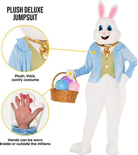 Adult Deluxe Easter Bunny Costume Unisex White Rabbit Jumpsuit Fancy Dress Ebay