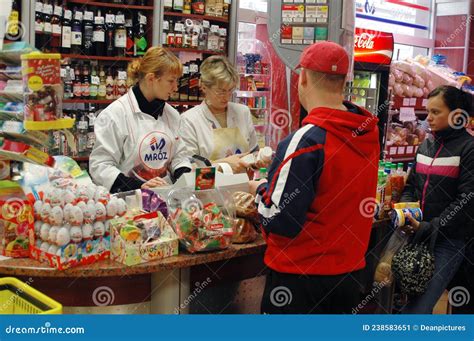 polish grocery store  polish town poznan poland editorial photo