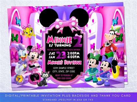 Minnie Mouse Invitation Minnie Bowtique Minnie Mouse Birthday