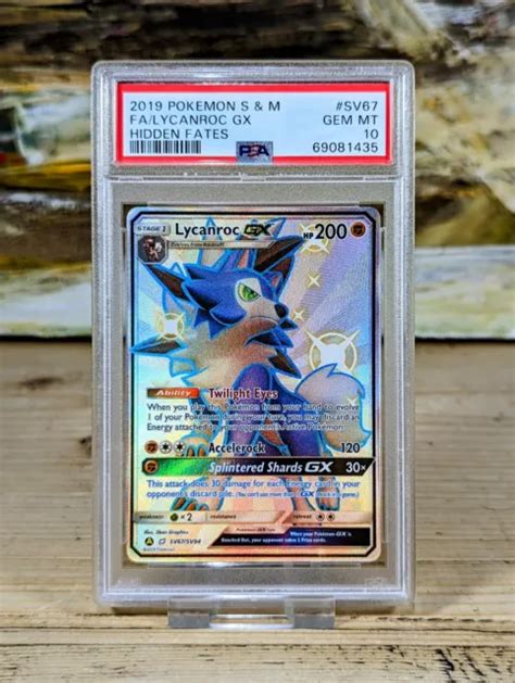 CARTE POKÉMON LYCANROC GX Full Art Holo PSA 10 Hidden Fates SV67 SV94